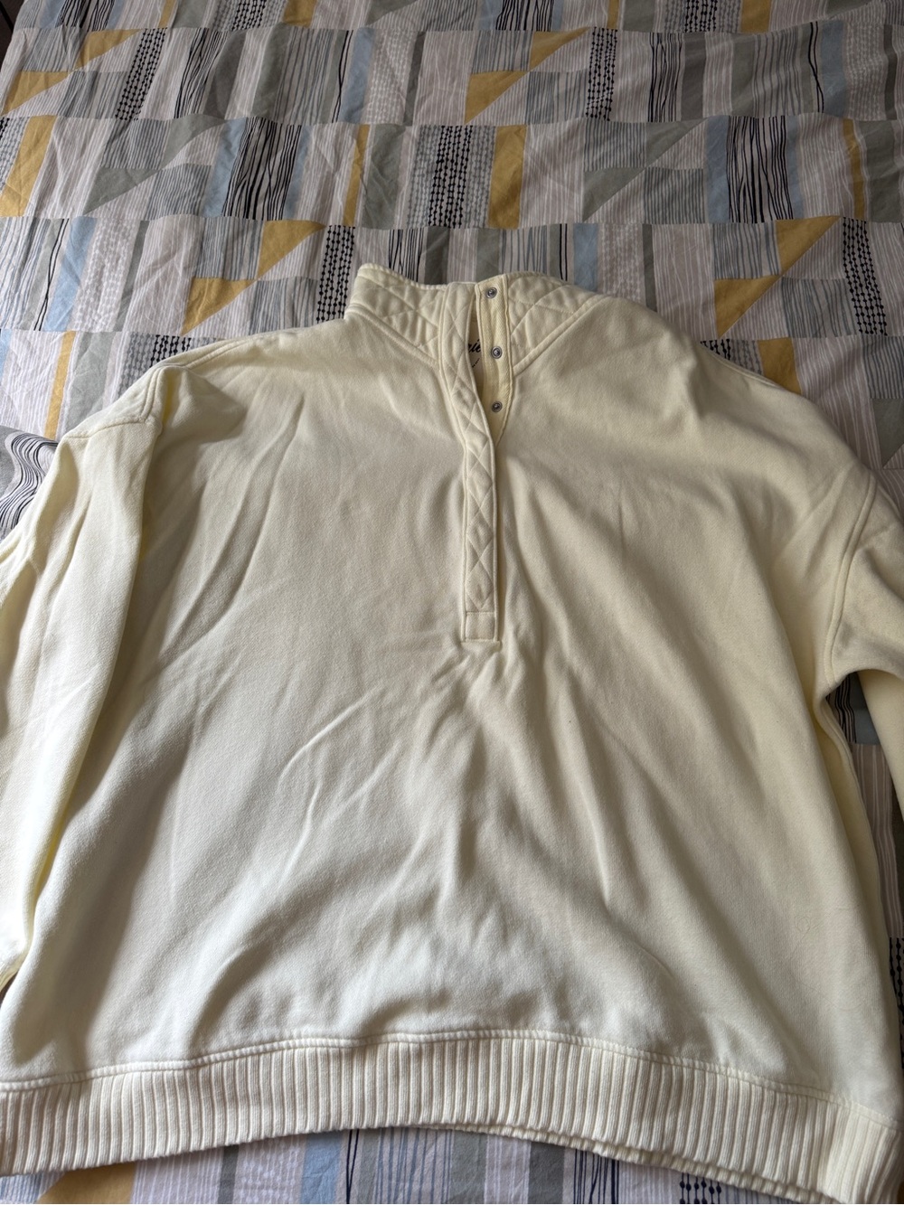 aerie Light Cream Quilted Snap-Placket Zip-Up Sweater